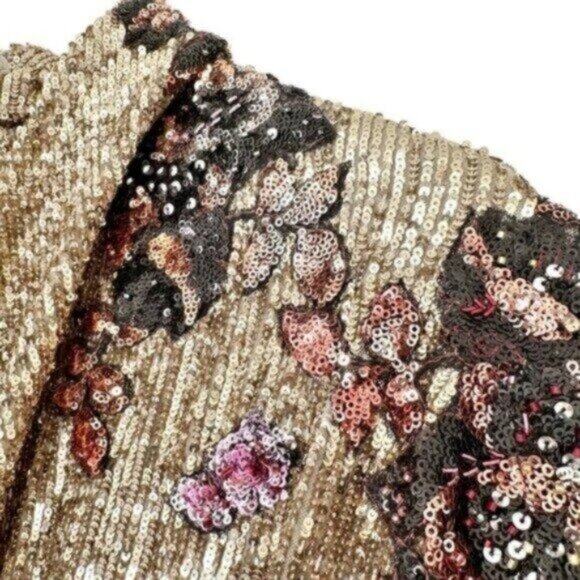 Redemption Runway Gold Sequin Draped Floral Turtleneck Mini Dress Size L - Picture 6 of 16